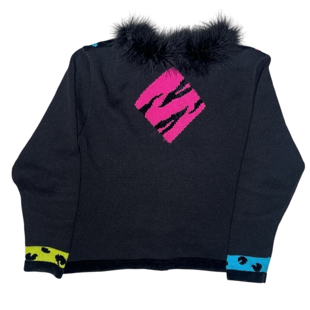 Vintage Jack B Quick Funky Y2K Statement Cardigan Sweater Harlequin Feather M - Picture 9 of 11